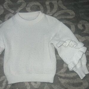 Toddler Girl White Ruffled Sleeve Sweater - Shein